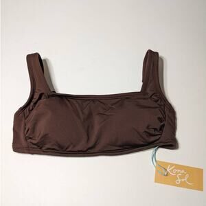 Kona Sol Brown Swimsuit Square Neck Bikini Top XS 0-2 Simple Classic Wide Straps